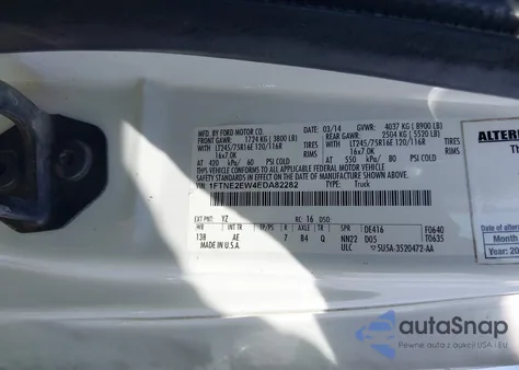 2014 Ford E-250 Commercial z USA, uszkodzony, nr VIN 1FTNE2EW4EDA82282